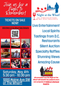 Night at the Wharf gala flyer with photos of food and people